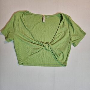 LA Hearts by PacSun Green Ribbed Knot Front Crop Top Size M Lounge Stretch Tee‎